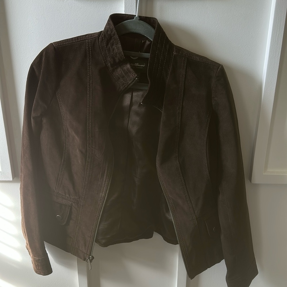 Eddie Bauer Dark chocolate suede genuine leather zip jacket